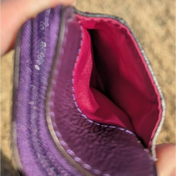 Coach Patent Leather Small Vertical Wristlet Pouch Purple Silver - Picture 6 of 11